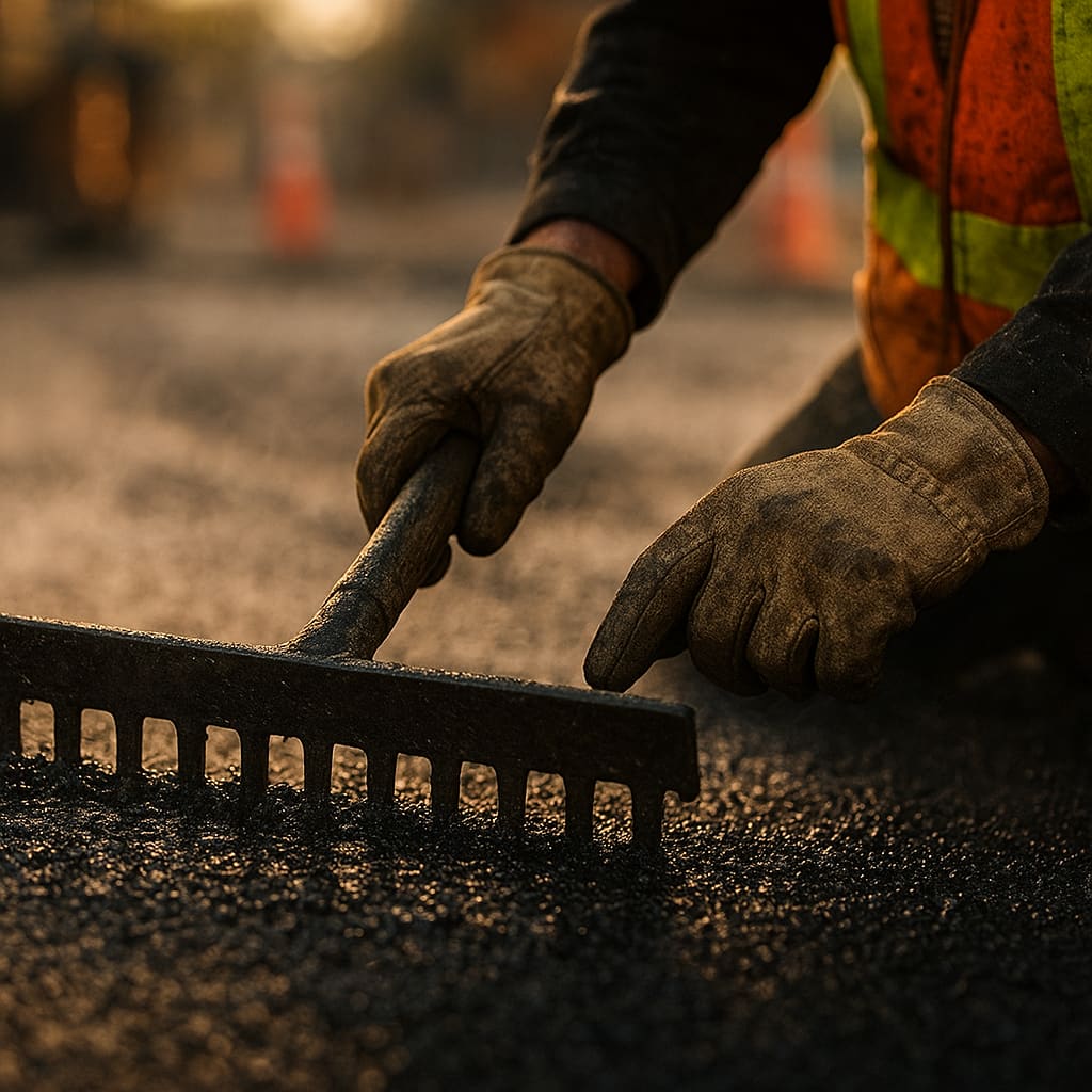 Asphaltarbeiten in Nahaufnahme